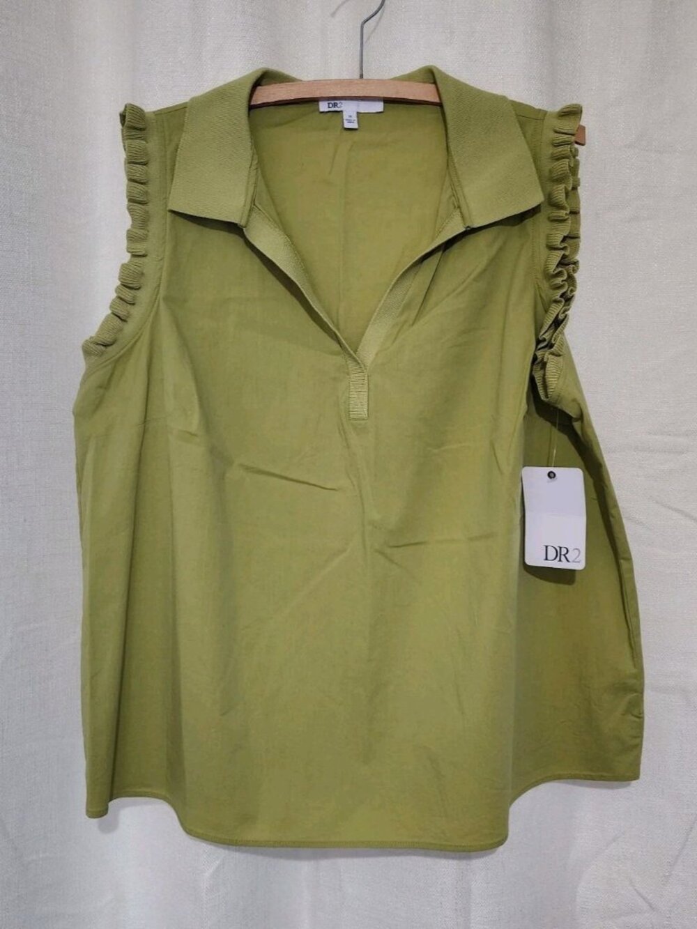 DR2 Women's Blouse Ruffled Tank Top Green Size 1X NWT
